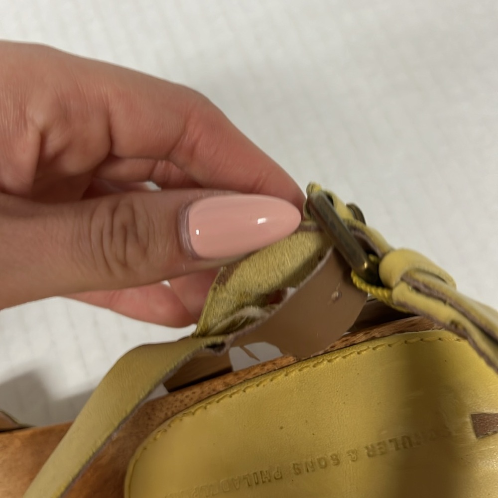 Anthropologie Schuler & Sons Yellow Wood Clog Sandal heel 8.5 Retro Cottagecore - Picture 16 of 16